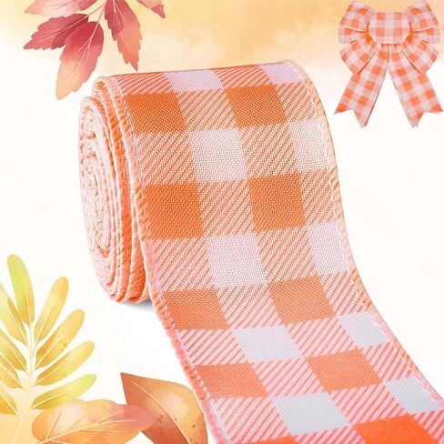 Halloween Decoration Ribbon Wired, Black Orange Gingham Fabric Ribbon Farmhouse Plaid Checkered Ribbon for Bow Wreath Supplies Gift Wrapping DIY Craft Party Decor Baby Shower Birthday, 2.5" x 10 Yards in Kuwait