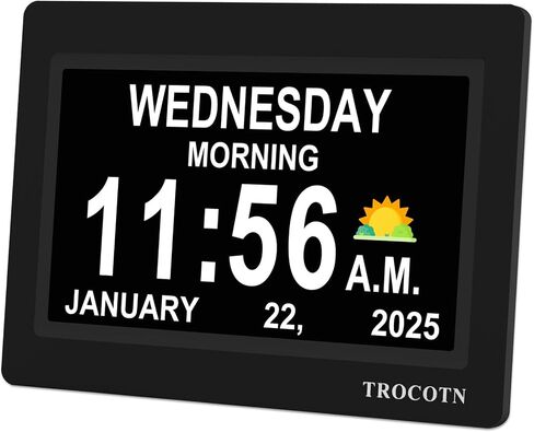 TROCOTN 10 بوصة ساعة رقمية ساعة تقويم عرض كبير ساعة منبه ساعة حائط (أسود) in Kuwait