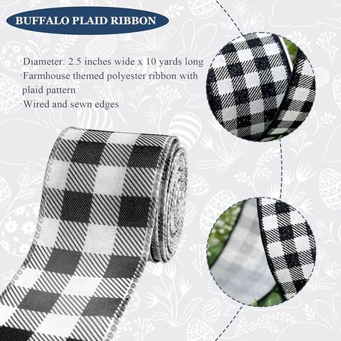 Halloween Decoration Ribbon Wired, Black Orange Gingham Fabric Ribbon Farmhouse Plaid Checkered Ribbon for Bow Wreath Supplies Gift Wrapping DIY Craft Party Decor Baby Shower Birthday, 2.5" x 10 Yards in Kuwait