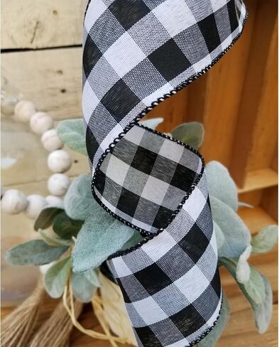 Halloween Decoration Ribbon Wired, Black Orange Gingham Fabric Ribbon Farmhouse Plaid Checkered Ribbon for Bow Wreath Supplies Gift Wrapping DIY Craft Party Decor Baby Shower Birthday, 2.5" x 10 Yards in Kuwait