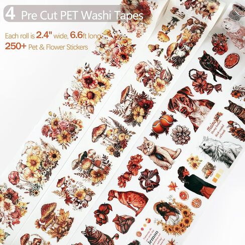 PET Tape Stickers for Scrapbooking, Animal Washi Tape Set Journal Stickers for Adult Women, Die Cut Transparent Stickers for Junk Journal, Collage, Craft Project in Saudi Arabia