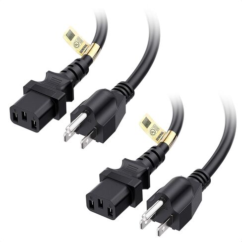 [UL Listed] Cable Matters 2-Pack 16 AWG 3 Prong Computer Power Cord, 10ft | 13A, 1625W, NEMA 5-15P to IEC C13, Black in Kuwait