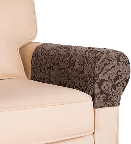 Anti-Stain Dustproof Armchair Slipcovers Sofa Arm Cover, Removable Washable High Stretch Sofa Slipcovers, Universal Stylish Couch Cover for Square/Curved/Reclining Armrest, Pack of 2,Purple in Kuwait