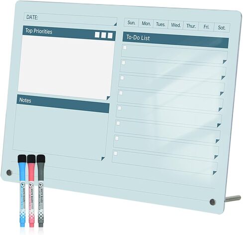 Acrylic Dry Erase to-Do List Board with Top Priorities Notes, 9x13 Desktop Whiteboard Planner with Stand, Daily Task Organizer for Office/Home/School, Includes 3 Dry Erase Markers (Pink) in Saudi Arabia