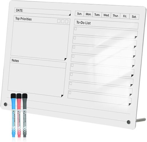 Acrylic Dry Erase to-Do List Board with Top Priorities Notes, 9x13 Desktop Whiteboard Planner with Stand, Daily Task Organizer for Office/Home/School, Includes 3 Dry Erase Markers (Pink) in Saudi Arabia