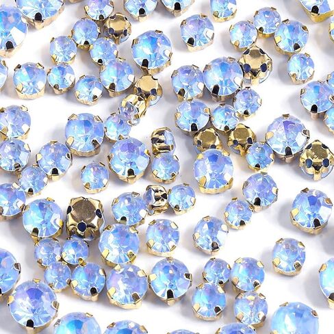 288 Pcs Opal Sew On Rhinestone Crystal Gems, Mixed Size Round Flatback Gold Claw Glass Rhinestone Sewing for DIY Jewelry Crafts Clothes Shoes Costume Decoration Accessories(05 Blue Opal) in Saudi Arabia
