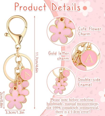 Pink Keychain+White Keychain-Flower Charms Initial Letter Keychains Keyring for Women Bag Backpack in Kuwait