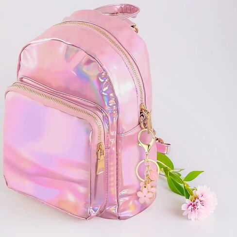 Pink Keychain+White Keychain-Flower Charms Initial Letter Keychains Keyring for Women Bag Backpack in Kuwait