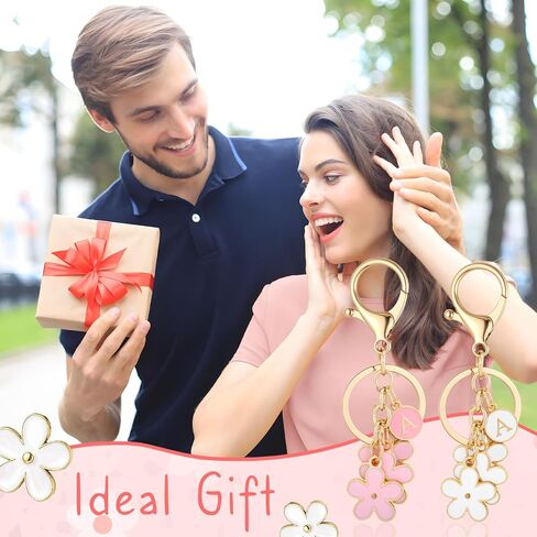 Pink Keychain+White Keychain-Flower Charms Initial Letter Keychains Keyring for Women Bag Backpack in Kuwait