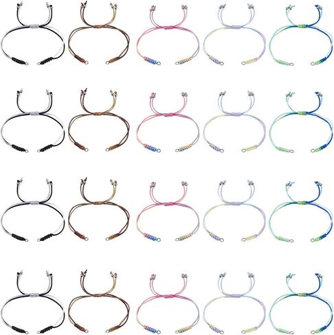 SUNNYCLUE 20Pcs Braided Nylon Bracelets Adjustable Cord Bracelet Colorful Thread Link Rope Twist Cord Silver Beaded Chain with Open Jump Rings for Jewelry Making Friendship Bracelet DIY Craft Supplies in Saudi Arabia