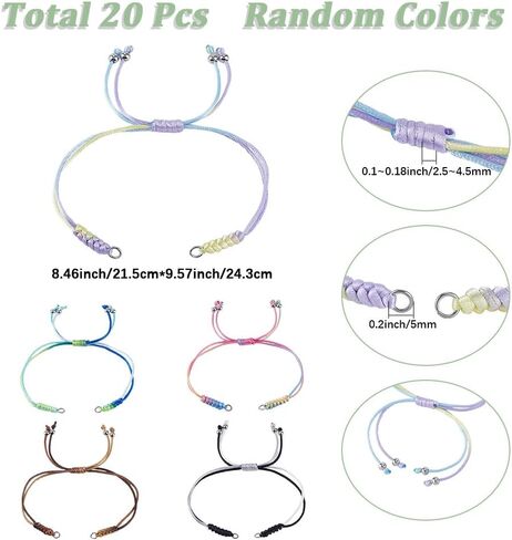 SUNNYCLUE 20Pcs Braided Nylon Bracelets Adjustable Cord Bracelet Colorful Thread Link Rope Twist Cord Silver Beaded Chain with Open Jump Rings for Jewelry Making Friendship Bracelet DIY Craft Supplies in Saudi Arabia