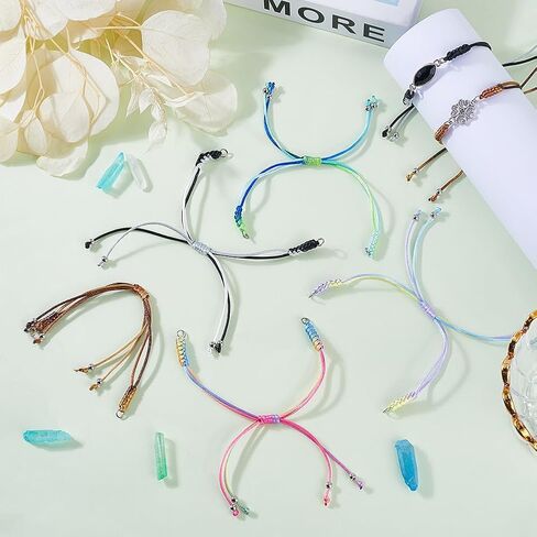 SUNNYCLUE 20Pcs Braided Nylon Bracelets Adjustable Cord Bracelet Colorful Thread Link Rope Twist Cord Silver Beaded Chain with Open Jump Rings for Jewelry Making Friendship Bracelet DIY Craft Supplies in Saudi Arabia