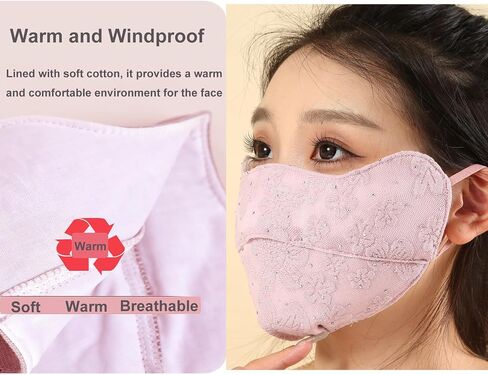 2Pcs Winter Face Mask, Warm Windproof Face Cover, Balaclava Sun Protection Wind Protection for Winter Outdoor Sports Breathable, Reusable (Pink+Gray) in Saudi Arabia