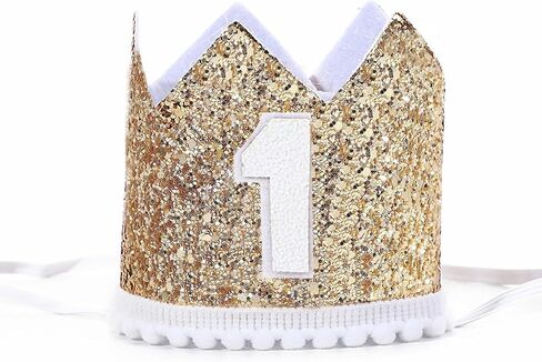 Alianzeo First Birthday Party Crown ، أول قبعة حفلة عيد ميلاد وردية للطفلة أو الصبي ، قبعة Glitter Crown للطفل الأول in Kuwait