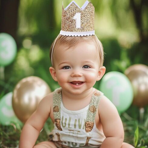 Alianzeo First Birthday Party Crown ، أول قبعة حفلة عيد ميلاد وردية للطفلة أو الصبي ، قبعة Glitter Crown للطفل الأول in Kuwait