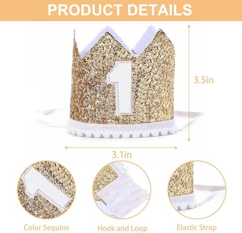 Alianzeo First Birthday Party Crown ، أول قبعة حفلة عيد ميلاد وردية للطفلة أو الصبي ، قبعة Glitter Crown للطفل الأول in Kuwait
