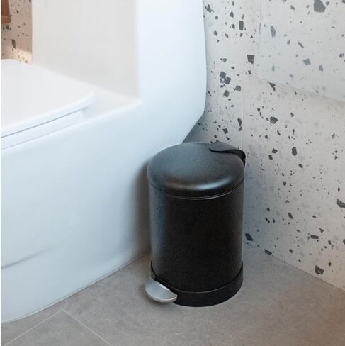 سلة مهملات صغيرة من جلاد، سعة 1.2 جالون، دائرية، مصنوعة من الستانلس ستيل، غطاء ناعم ودواسة قدم، وعاء داخلي قابل للازالة in Kuwait