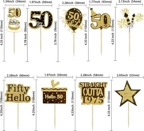 Gyufise 36Pcs Happy 50th Birthday Cupcake Toppers Glitter Black Gold Fifty Straight Outta 1975 Cupcake Picks 50 Fabulous Cheers to 50 Years Cake Decorations for 50th Birthday Party Supplies in Kuwait
