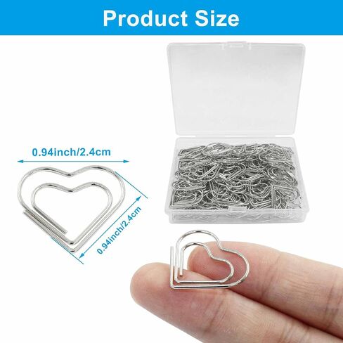 100Pcs Silver Heart Shaped Paper Clips, Mini Lovely Paperclips Decorative Metal Paper Clamps, Cute Paper Clip for Office School Home Bookmarks in Kuwait