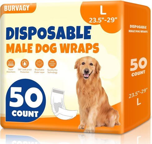 50 Count Disposable Male Dog Wraps, Male Dog Diapers, Super Absorbent Pee Wraps, Belly Bands for Dogs, Leak Proof, Wetness Indicator, Puppy and Doggie Diaper for Peeing, Small in Saudi Arabia