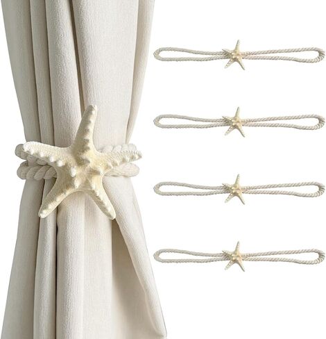 4 Pcs Natural Starfish Curtain Tiebacks Rope Drape Tie Band Drapery Holdbacks Room Décor in Kuwait