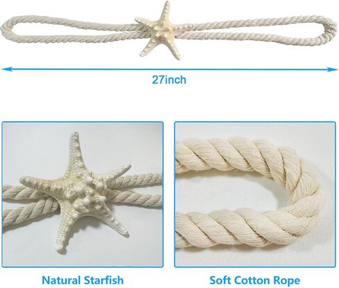 4 Pcs Natural Starfish Curtain Tiebacks Rope Drape Tie Band Drapery Holdbacks Room Décor in Kuwait