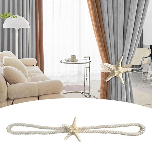 4 Pcs Natural Starfish Curtain Tiebacks Rope Drape Tie Band Drapery Holdbacks Room Décor in Kuwait