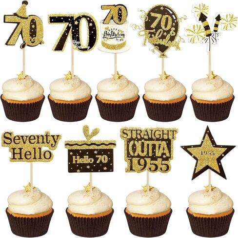 Gyufise 36Pcs Happy 50th Birthday Cupcake Toppers Glitter Black Gold Fifty Straight Outta 1975 Cupcake Picks 50 Fabulous Cheers to 50 Years Cake Decorations for 50th Birthday Party Supplies in Kuwait