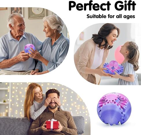 Gear Ball 3D Printed Fidget Toys for Adults Kids,Stress Relief Gear Sphere Spin Cube Gearsphere Anxiety Relieving Desk Toy,Gifts for Easter Birthday (Rainbow, 3.1 Inch) in Kuwait