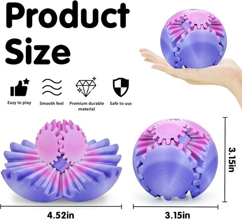 Gear Ball 3D Printed Fidget Toys for Adults Kids,Stress Relief Gear Sphere Spin Cube Gearsphere Anxiety Relieving Desk Toy,Gifts for Easter Birthday (Rainbow, 3.1 Inch) in Kuwait