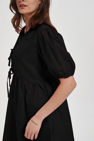 Women Casual Summer Puff Sleeve Mini Dress Bow Tie Front Y2K Babydoll Cut High Waist Peplum Dress in Saudi Arabia