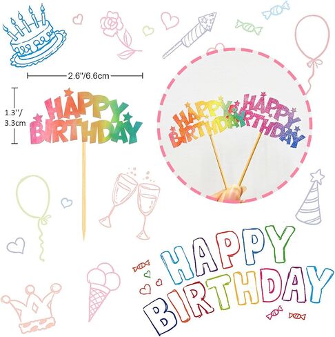 24pcs Happy Birthday Cupcake Toppers, Happy Birthday Cake Decorations for Birthday for Celebrating Happy Birthday Party (Rainbow) in Kuwait