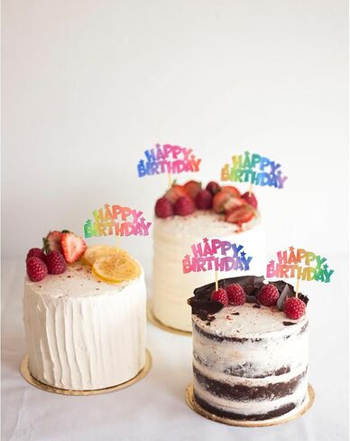 24pcs Happy Birthday Cupcake Toppers, Happy Birthday Cake Decorations for Birthday for Celebrating Happy Birthday Party (Rainbow) in Kuwait