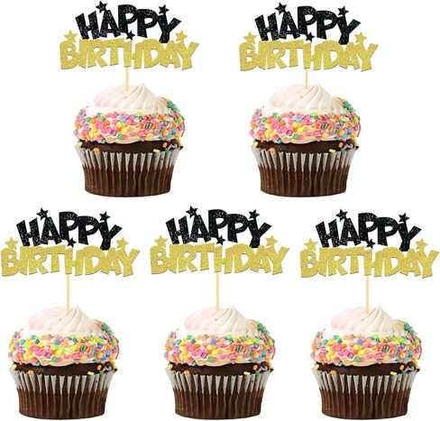 24pcs Happy Birthday Cupcake Toppers, Happy Birthday Cake Decorations for Birthday for Celebrating Happy Birthday Party (Rainbow) in Kuwait