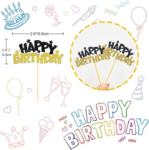 24pcs Happy Birthday Cupcake Toppers, Happy Birthday Cake Decorations for Birthday for Celebrating Happy Birthday Party (Rainbow) in Kuwait