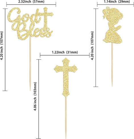 Gyufise 24Pcs Rose Gold Glitter Girl God Bless and Baptism Cupcake Toppers Cross Babyshower Cupcake Picks First Communion Christian Baptism Theme Party Cake Decorations Supplies in Kuwait
