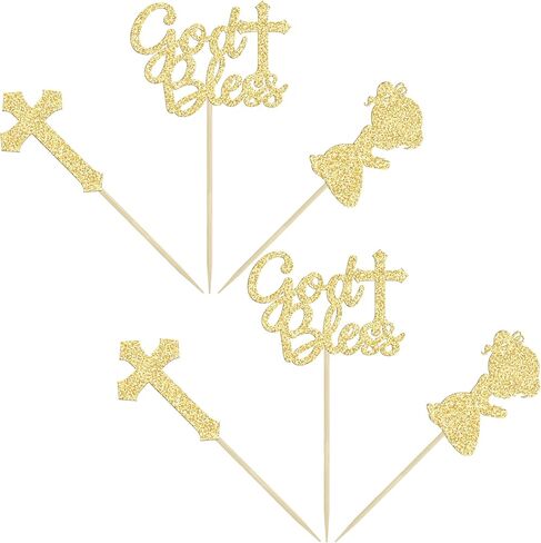 Gyufise 24Pcs Rose Gold Glitter Girl God Bless and Baptism Cupcake Toppers Cross Babyshower Cupcake Picks First Communion Christian Baptism Theme Party Cake Decorations Supplies in Kuwait