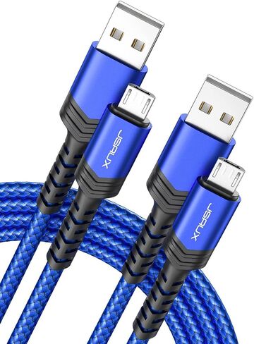 JSAUX Micro USB Cable Charger 2-Pack 6Ft for Android/Kindle/PS4 Controller | Blue 2-Pack 6.6FT, Nylon Braided USB Micro Charging Cable, Compatible with Galaxy S7 S6 J7 Edge Note 5, Kindle, MP3 in Kuwait