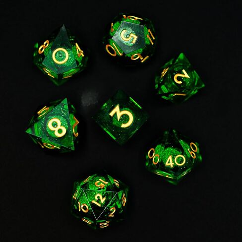 Liquid Core DND Dice, A Full Set of Liquid D&D Die with Velvet Bag for Dungeons and Dragon Game (Emerald Liquid) in Saudi Arabia