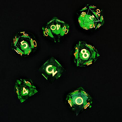 Liquid Core DND Dice, A Full Set of Liquid D&D Die with Velvet Bag for Dungeons and Dragon Game (Emerald Liquid) in Saudi Arabia