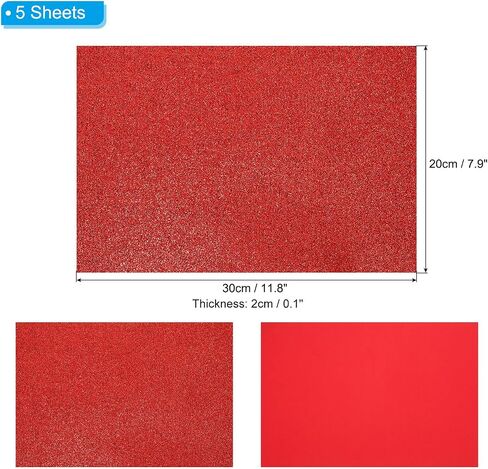 PATIKIL Red Shiny EVA Glitter Foam Sheet 11.8 x 7.9 Inch 2mm Thick Sparkle EVA Glitter Felt for Crafts DIY Project, 5 Pcs in Kuwait