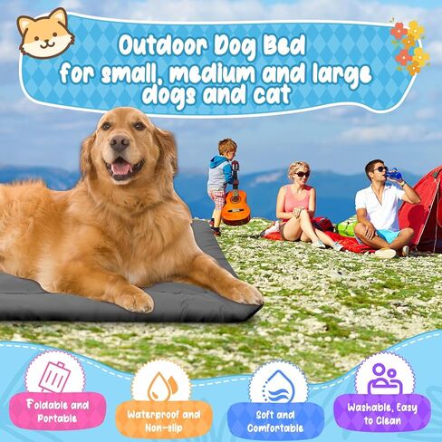 Outdoor Dog Bed, Foldable Waterproof Roll up Dog Bed, Portable Camping Travel Dogs Beds, Non-Slip, Machine Washable Outdoor Pet Beds for Small, Medium and Large Dogs and Cat (Grey) in Saudi Arabia