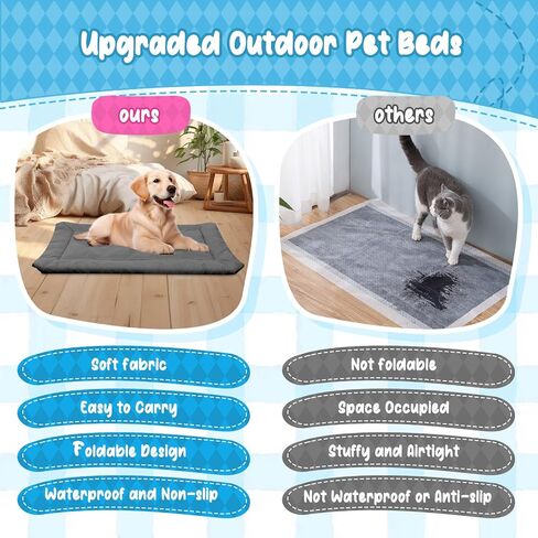 Outdoor Dog Bed, Foldable Waterproof Roll up Dog Bed, Portable Camping Travel Dogs Beds, Non-Slip, Machine Washable Outdoor Pet Beds for Small, Medium and Large Dogs and Cat (Grey) in Saudi Arabia