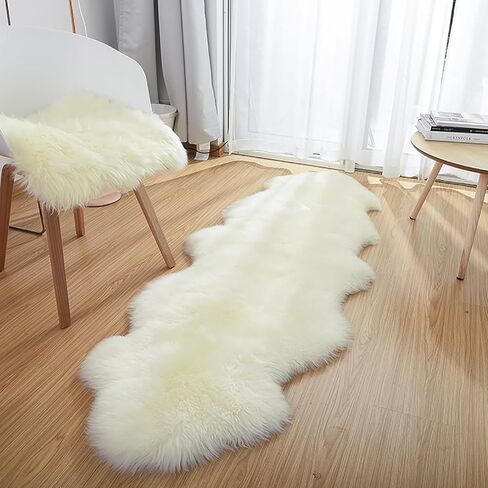MH MYLUNE HOME Genuine Sheepskin Rug, New Zealand Natural Sheepskin Throw,Luxury Fluffy Sheepskin Seat/Chair Cover， Real Shearling Rug Soft, Lambskin Animal Fur Rug for Bedroom/Living Room in Kuwait