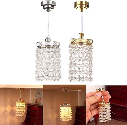 LUOZZY Dollhouse Lights Battery Operated Crystal Miniature Chandelier Led Lighting 1 12 Scale (Silver) in Saudi Arabia