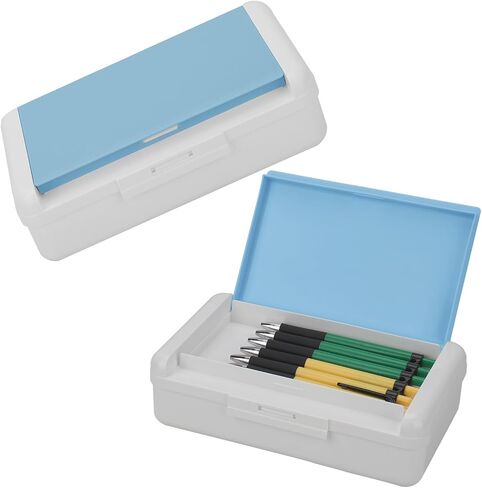 Double Layer Hard Plastic Pencil Case - Snap-tight Lid, Two-Tone, Large Capacity for Pens and Pencils - Pale Green in Saudi Arabia