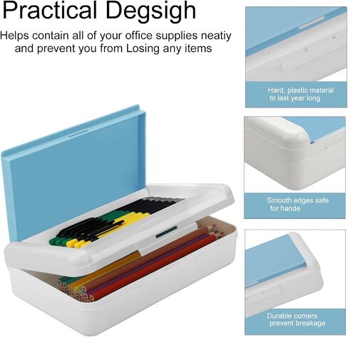 Double Layer Hard Plastic Pencil Case - Snap-tight Lid, Two-Tone, Large Capacity for Pens and Pencils - Pale Green in Saudi Arabia
