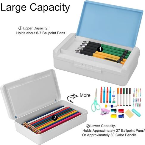 Double Layer Hard Plastic Pencil Case - Snap-tight Lid, Two-Tone, Large Capacity for Pens and Pencils - Pale Green in Saudi Arabia