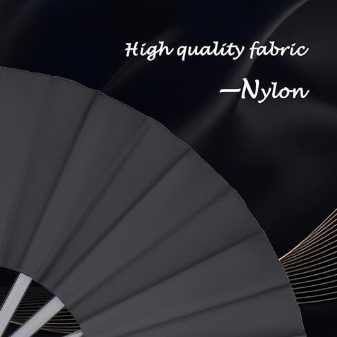 2 Pack Large Folding Hand Fan,Black Chinese Kung Fu Tai Chi Fan Nylon-Cloth Fans for Men and Women Performance,Dance,Decorations,Festival,Gift (Black) in Kuwait