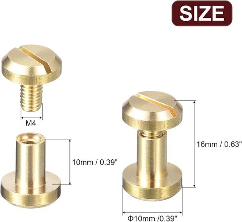 uxcell 6Pack Brass Chicago Screws, 10x10mm Concave Screw Back Binding Post Nail Stud Rivets for DIY Leather Craft Belt Strap, Gold Tone in Saudi Arabia